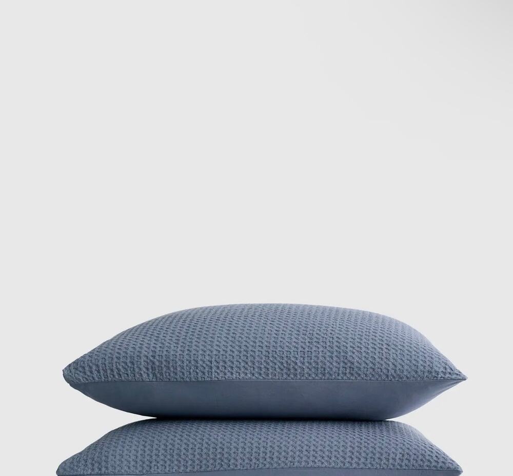 Quince Organic Luxe Honeycomb Sham Set Mineral Blue Set of Two